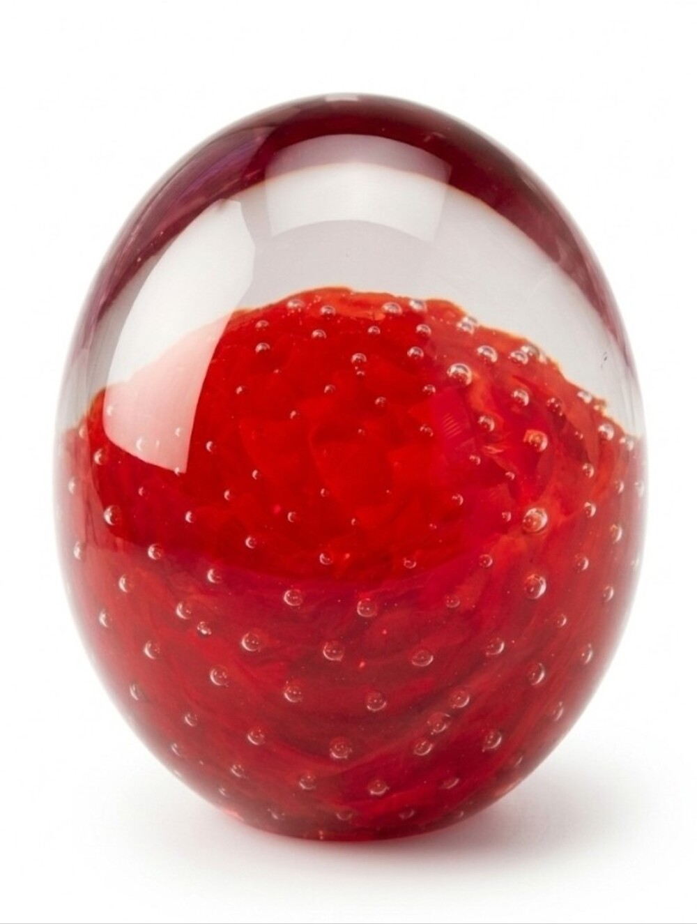 Vibrant Red Murano Glass Egg Handblown Italian Controlled Bubbles Paperweight